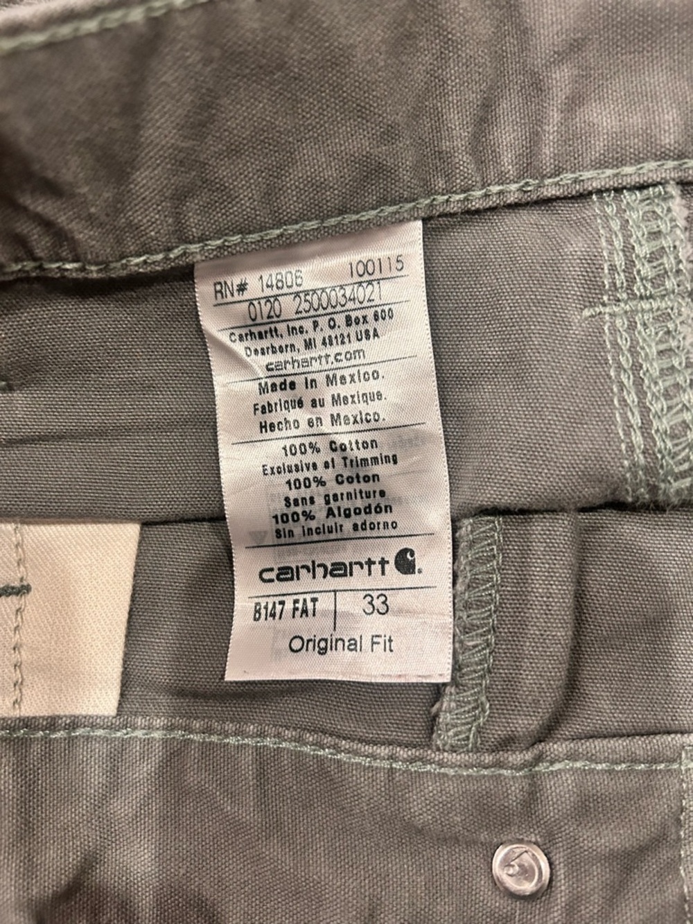 Carhartt Shorts B147 Fat Carpenter Men Flat Front Gray Workwear Size 33 - Picture 6 of 7